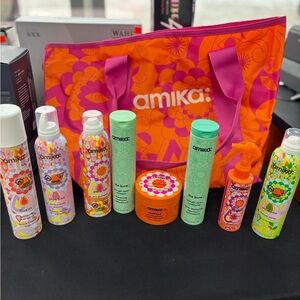Amika Hair Care Collection with Vibrant Orange and Pink Tote